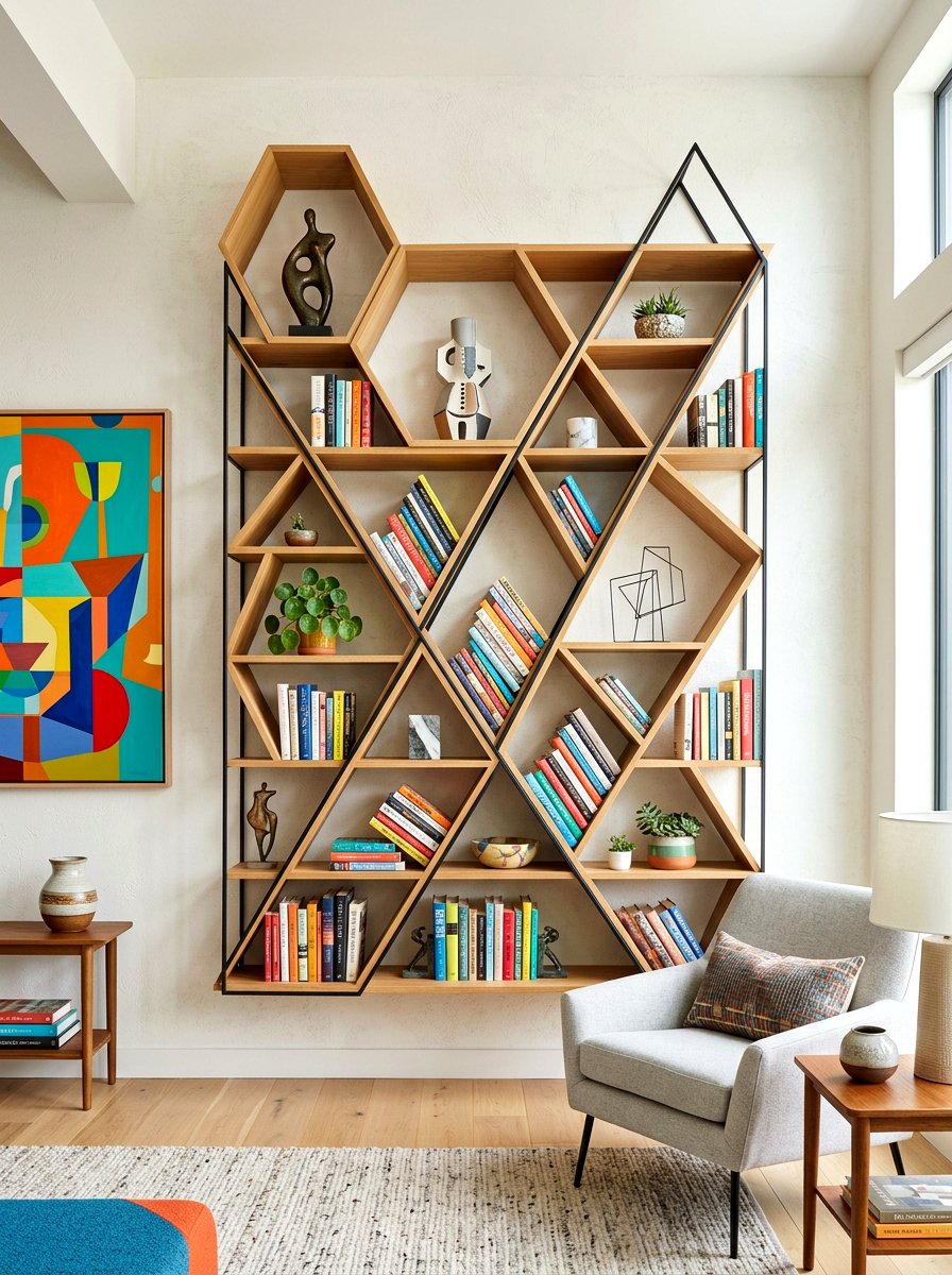 Geometric Wall Bookshelf - 30 bookshelf wall ideas