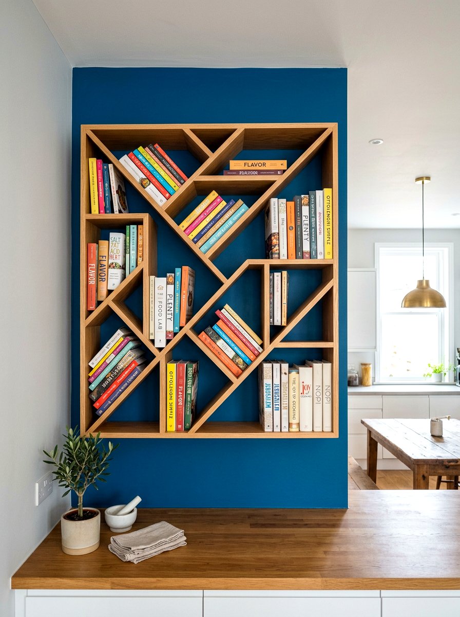 Geometric Wall Cubby - 30 physical cookbook kitchen ideas
