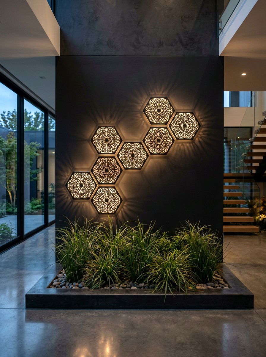 Geometric Wall Light - 30 retaining wall lighting ideas