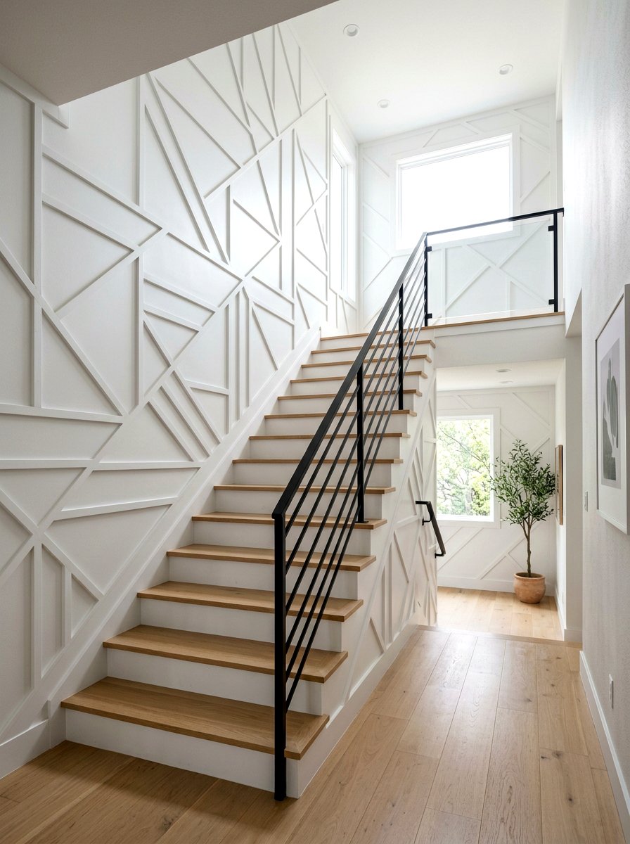 Geometric Wall Molding - 30 staircase wall panel ideas