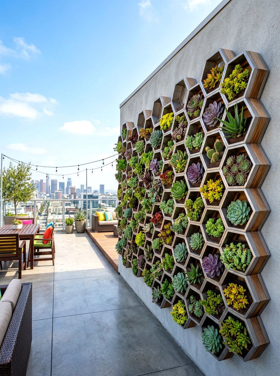 Geometric Wall Planter - 30 privacy wall planter ideas