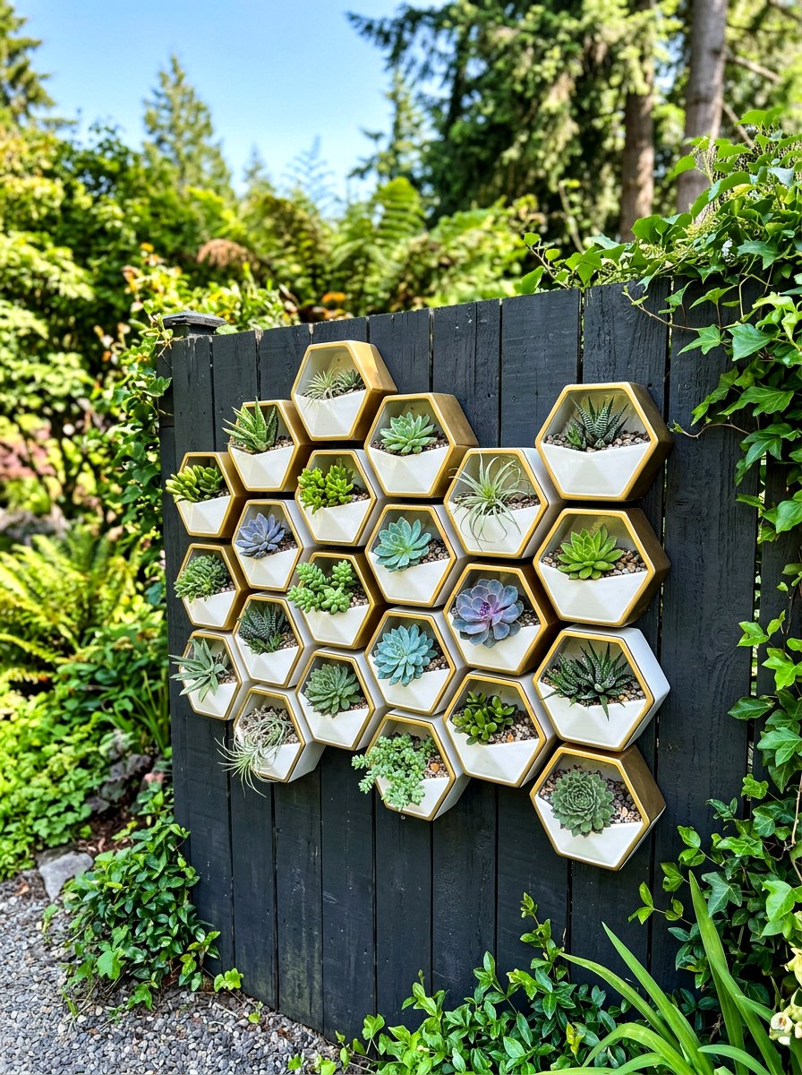Geometric Wall Planter - 30 fence planter ideas