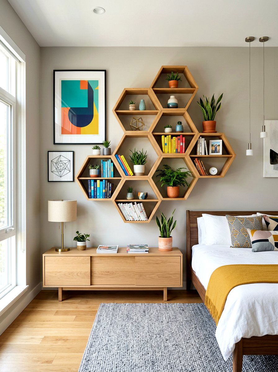 Geometric Wall Shelves - 30 library kids room ideas