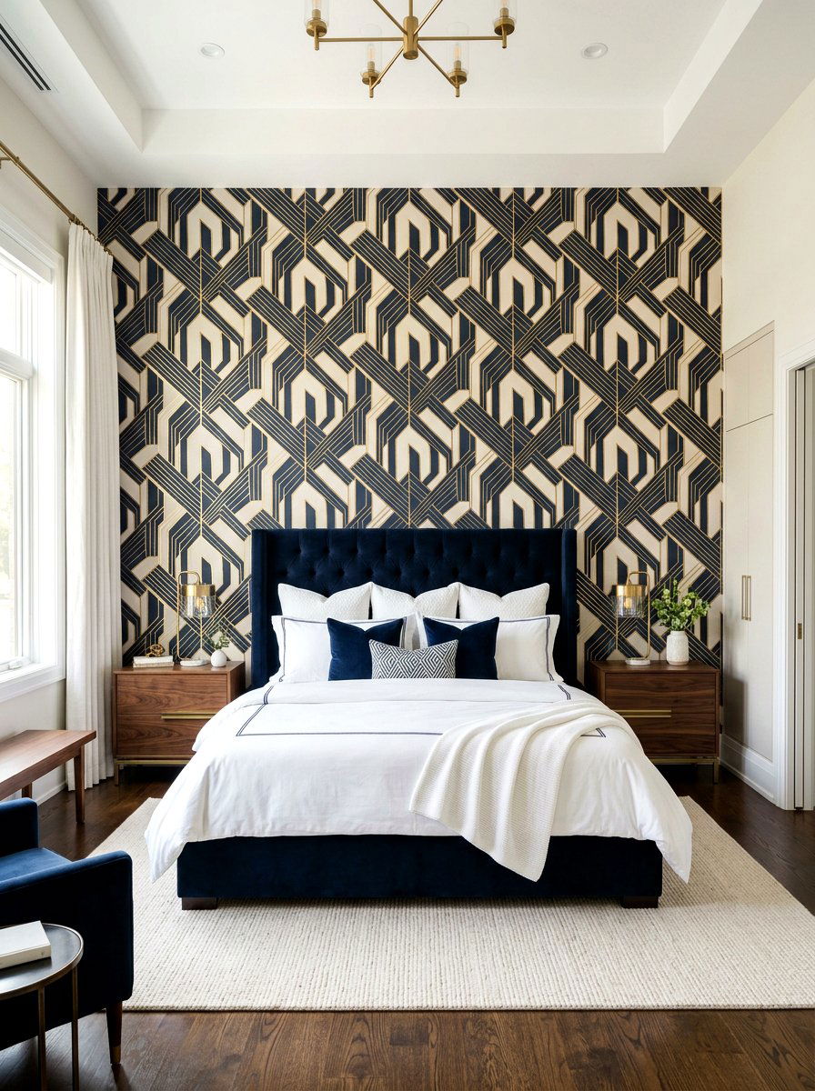 Geometric Wallpaper Bedroom - 30 art deco bedroom ideas