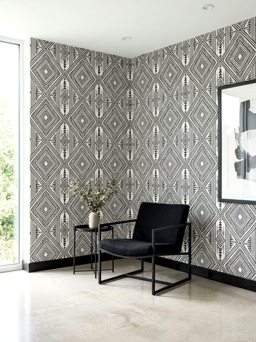 Geometric Wallpaper Corner - 30 styled corner for photos ideas