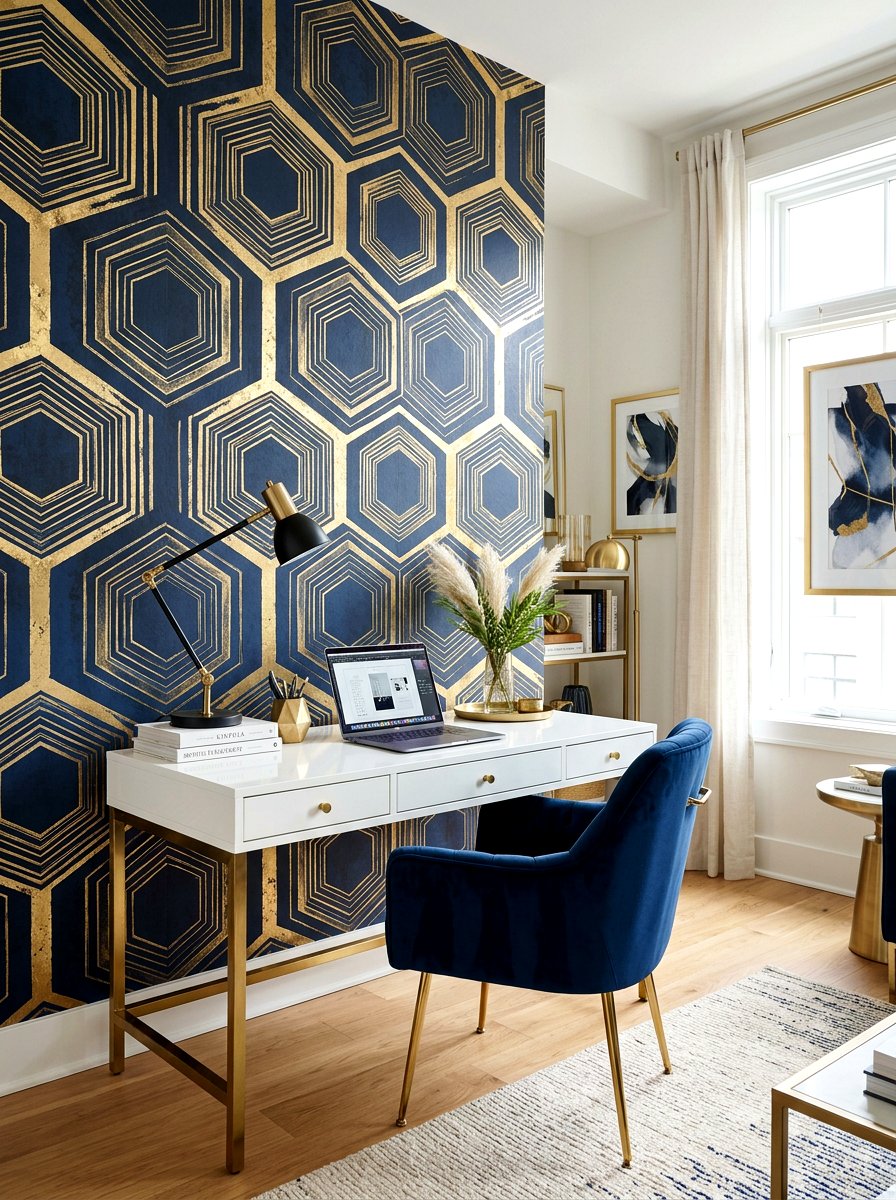 Geometric Wallpaper Wall - 30 study wall ideas