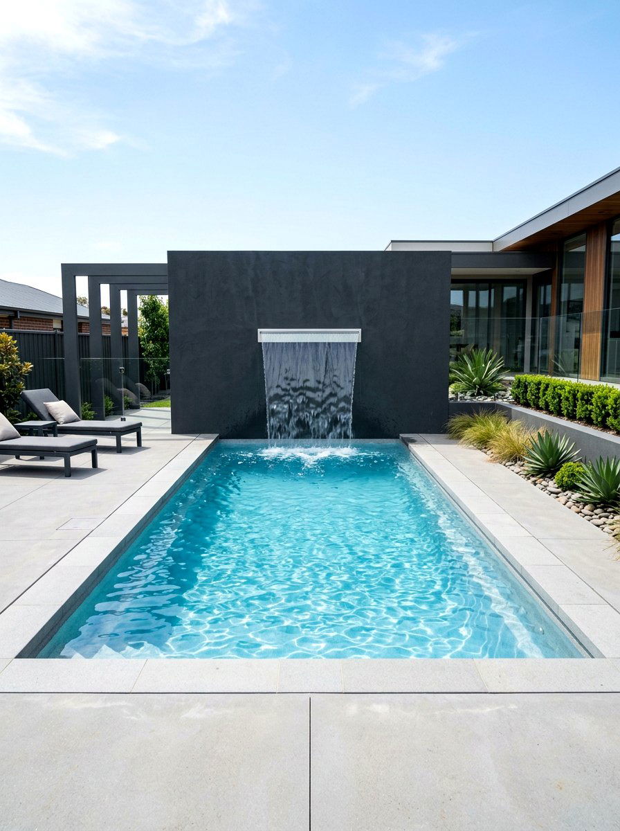 Geometric Waterfall Pool - 30 narrow pool ideas
