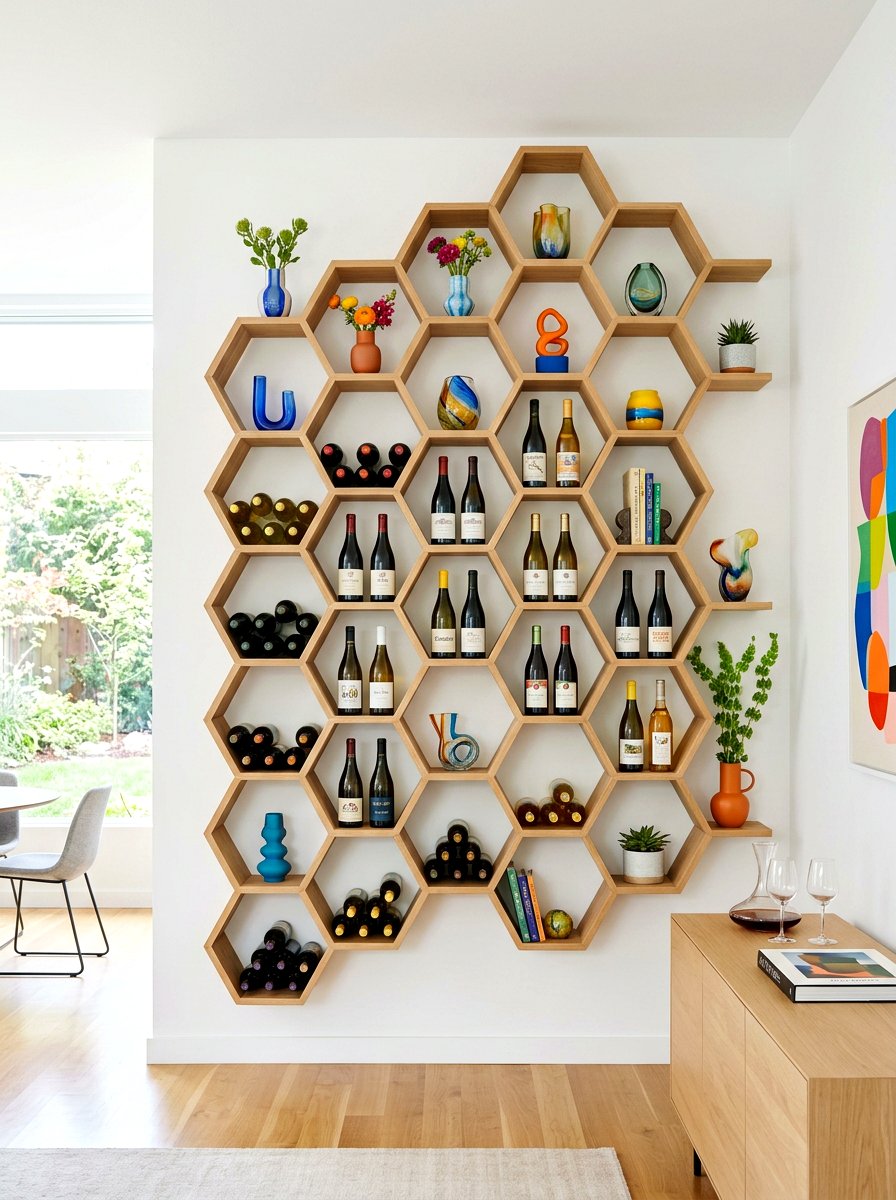 Geometric Wine Shelving - 30 wine wall display ideas
