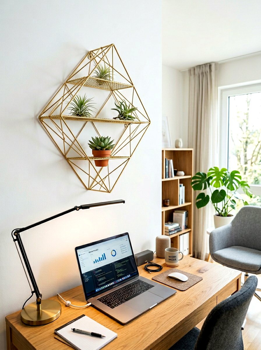Geometric Wire Plant Shelf - 30 houseplant shelf ideas