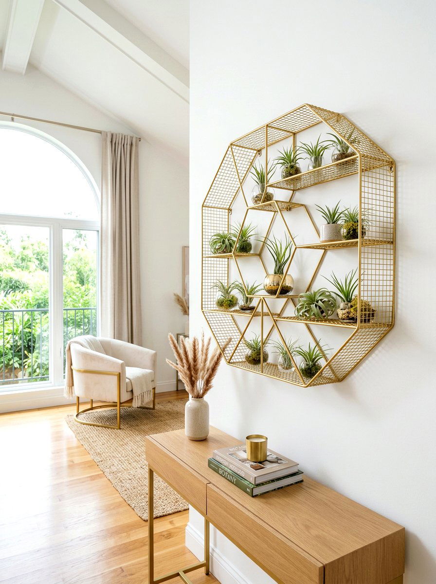 Geometric Wire Plant Shelf - 30 bedroom plant shelf ideas