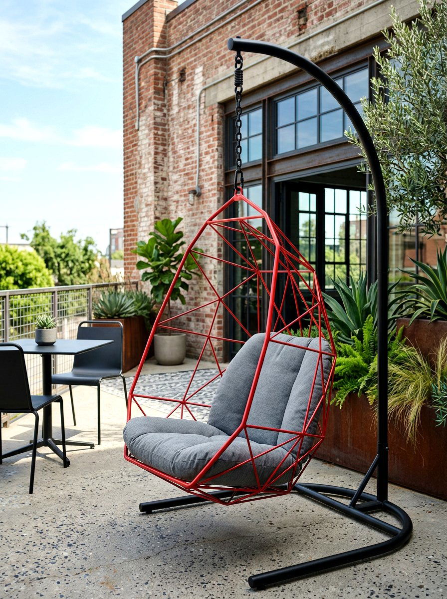 Geometric Wire Swing Patio - 30 hanging chair patio ideas