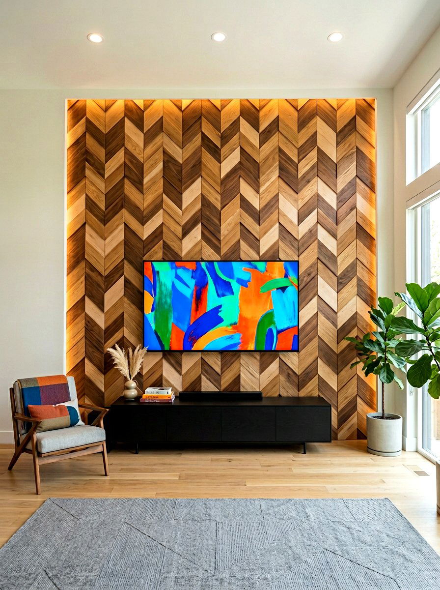 Geometric Wood Pattern - 30 tv wall ideas
