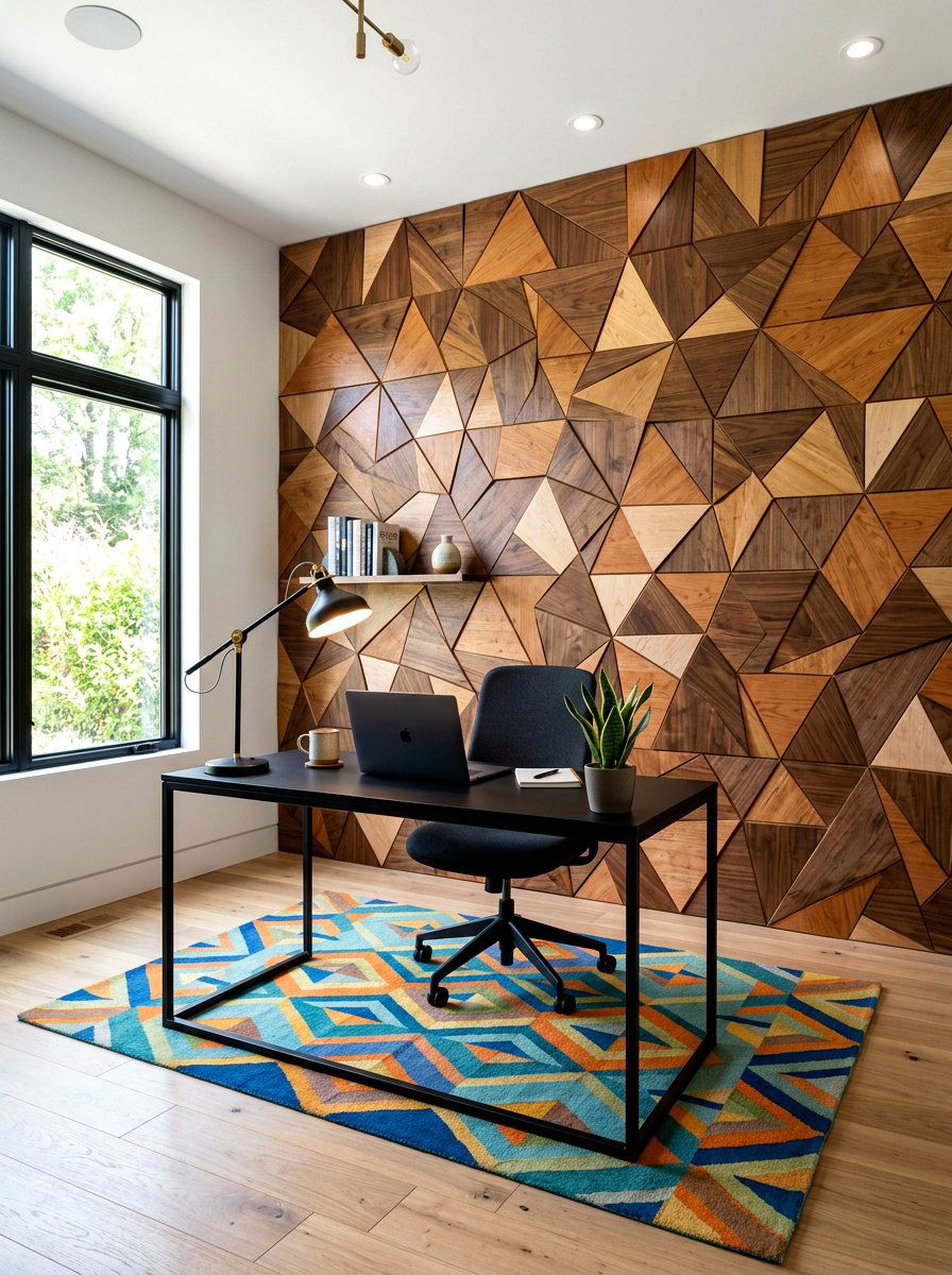 Geometric Wood Pattern Office - 30 wood paneled office ideas