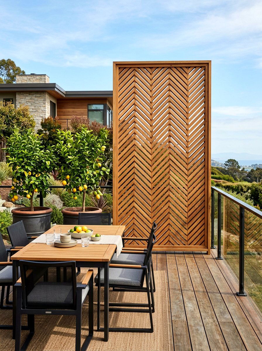 Geometric Wood Privacy Screen - 30 deck privacy wall ideas