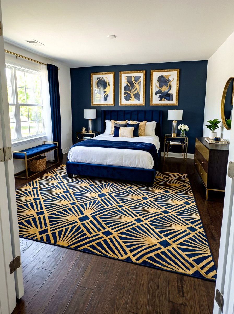 Geometric area rug - 30 neo deco bedroom ideas