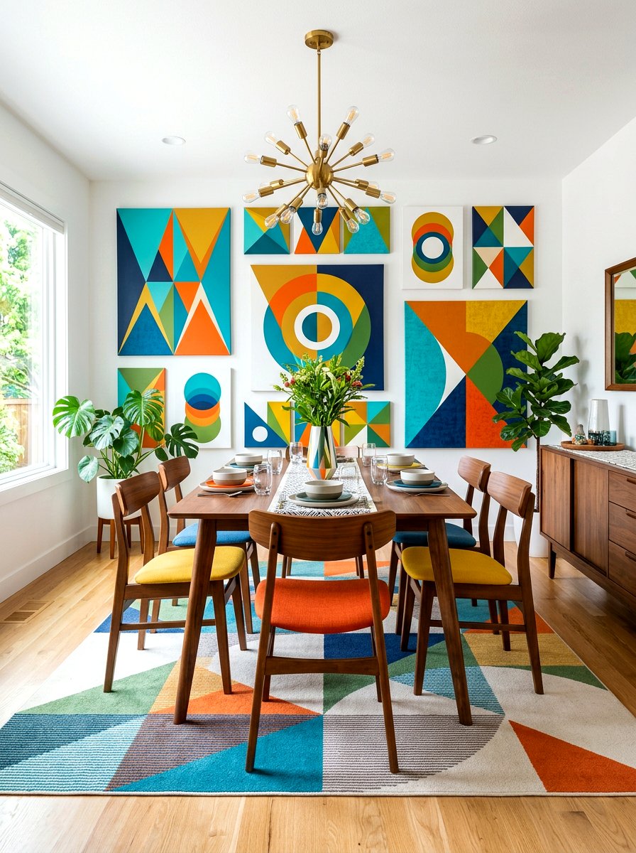 Geometric canvas dining room - 30 art filled dining room ideas