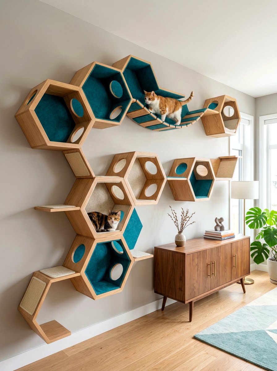 Geometric cat wall climb - 30 cat climbing corner ideas