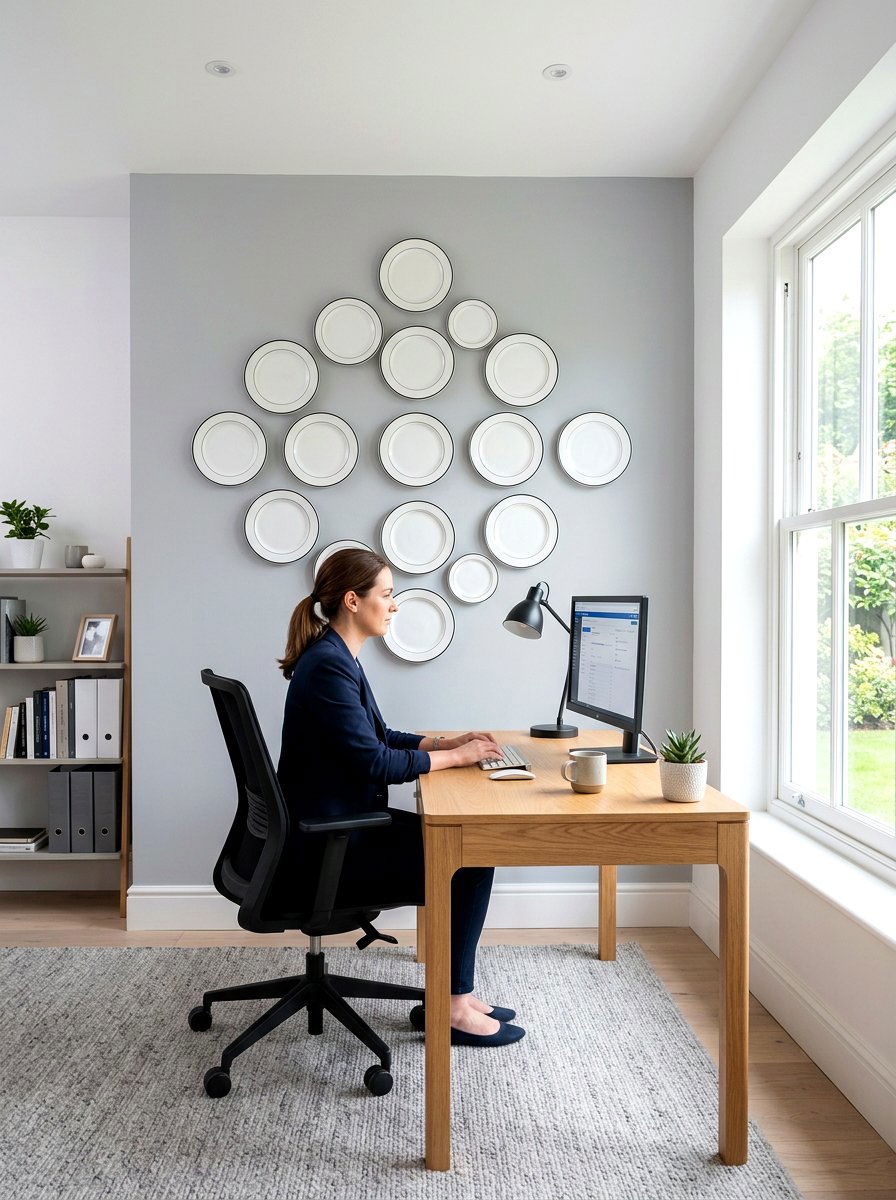 Geometric china plate arrangement - 30 collected china wall ideas