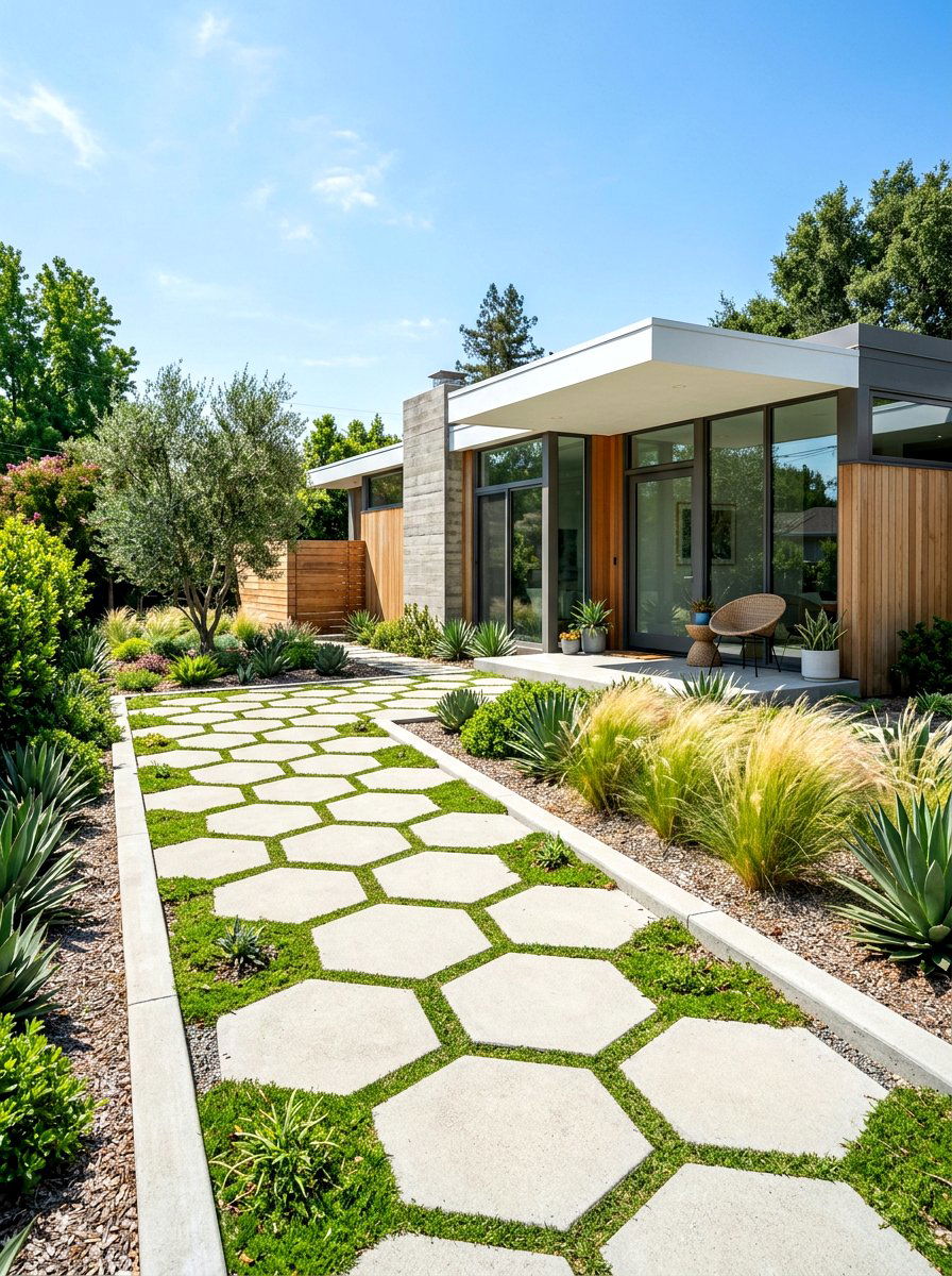 Geometric concrete path - 30 narrow side yard path ideas