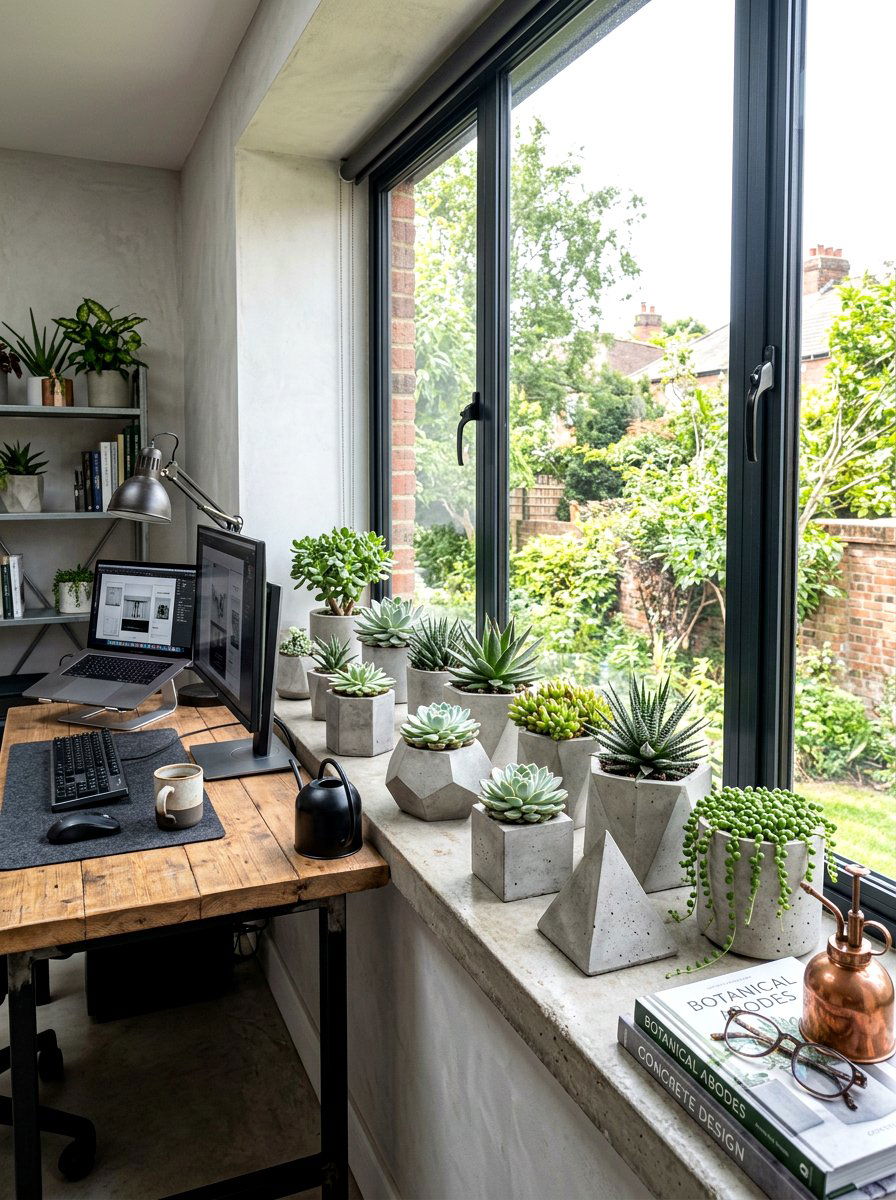 Geometric concrete planters - 30 succulent windowsill ideas