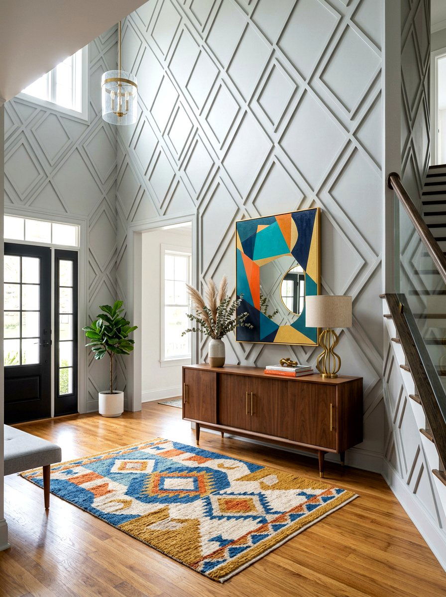 Geometric diamond molding - 30 foyer wall molding ideas