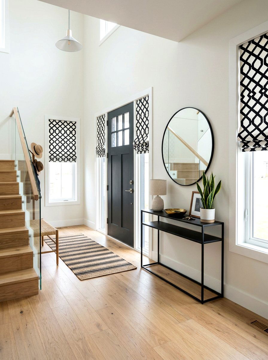 Geometric entry hall shades - 30 roman shade ideas