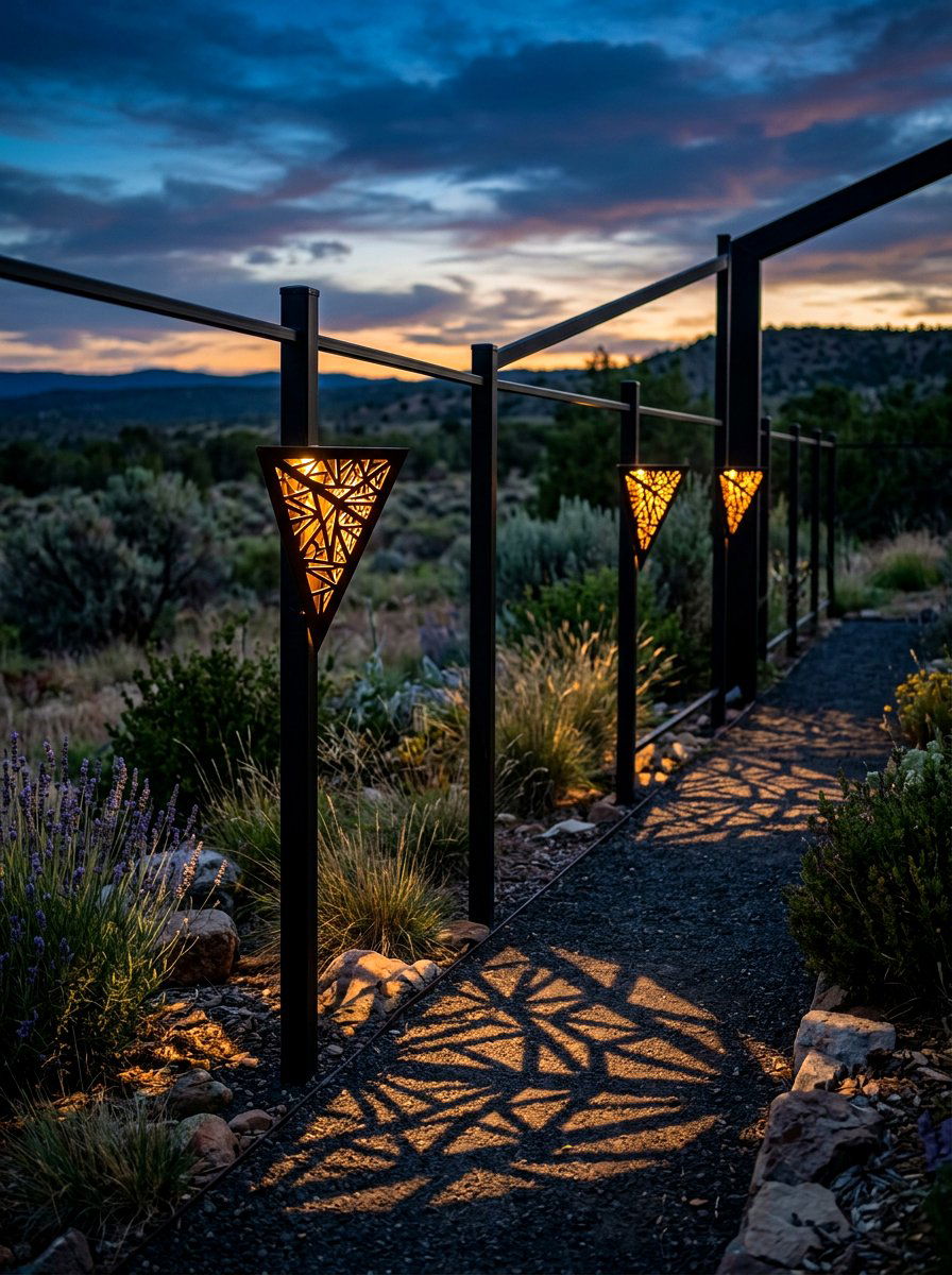 Geometric fence light fixtures - 30 fence lighting ideas