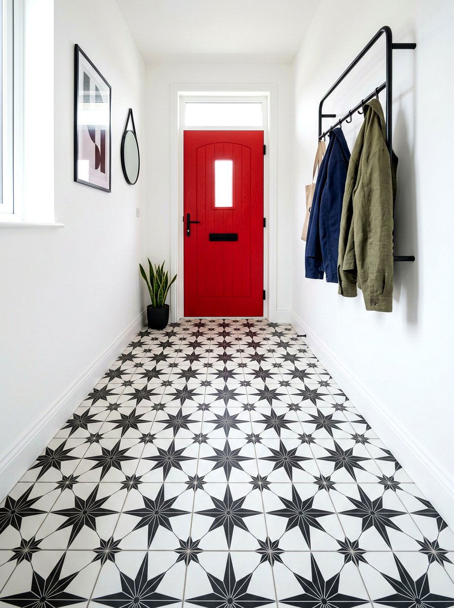Geometric floor tile - 30 dramatic foyer decor ideas