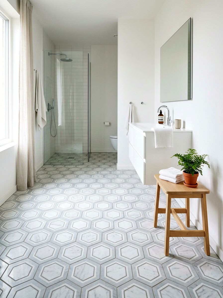 Geometric floor tiles - 30 Scandinavian bathroom ideas