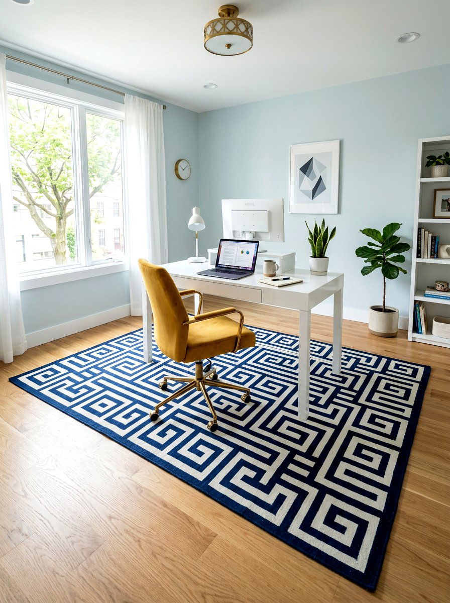 Geometric fretwork office rug - 30 chinoiserie office ideas