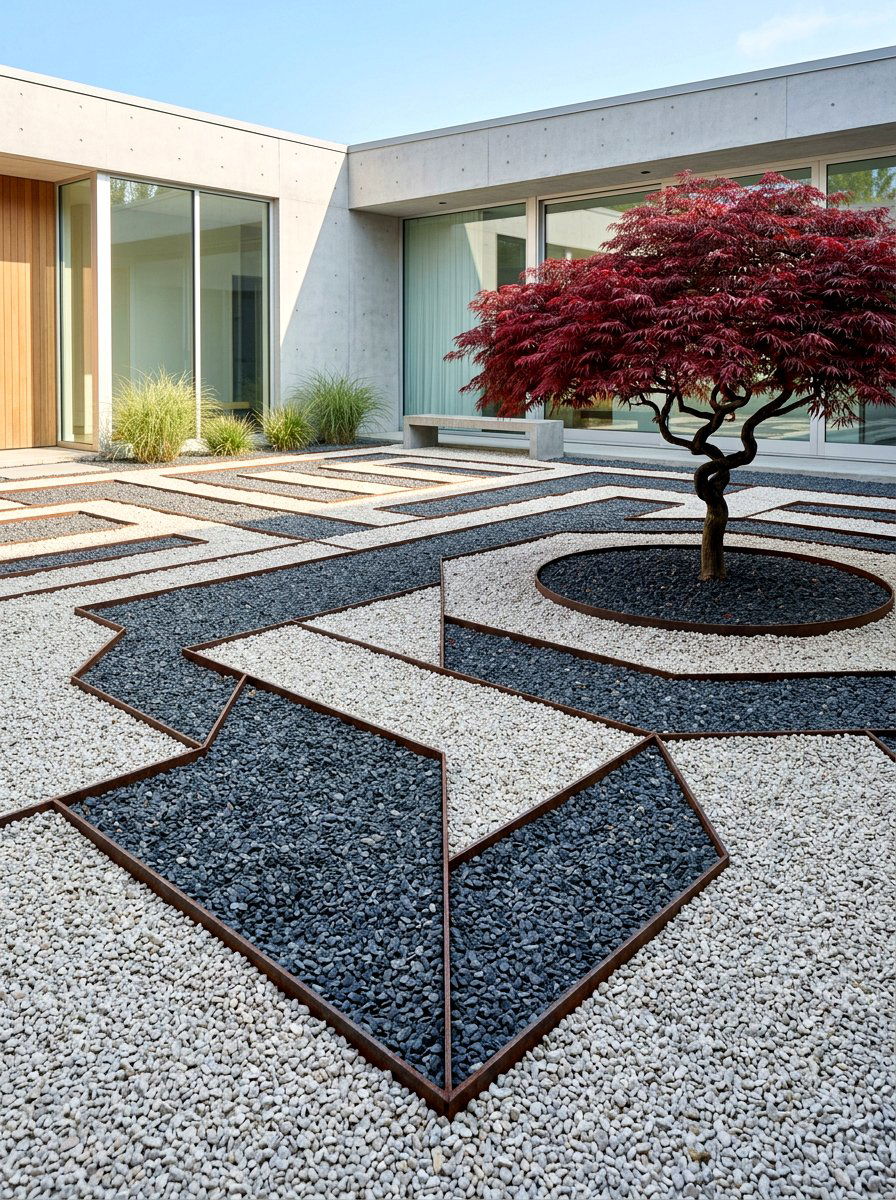 Geometric gravel pattern - 30 garden rock ideas