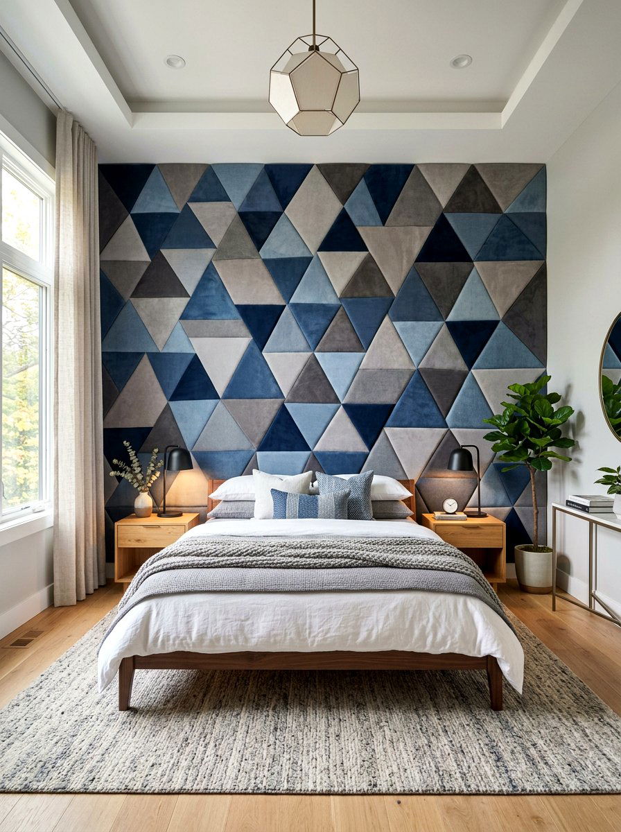 Geometric headboard wall - 30 wall to wall headboard ideas