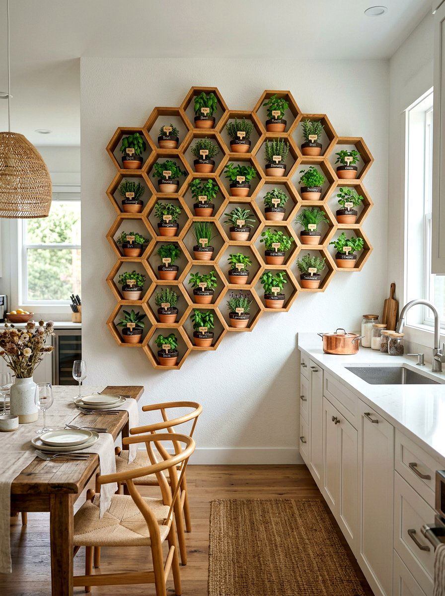 Geometric herb wall shelf - 30 kitchen herb shelf ideas