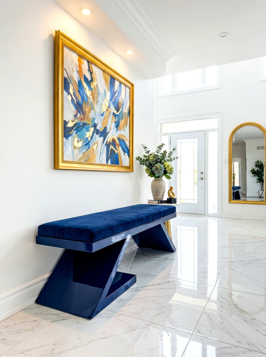 Geometric lacquered bench - 30 sculptural entry bench ideas