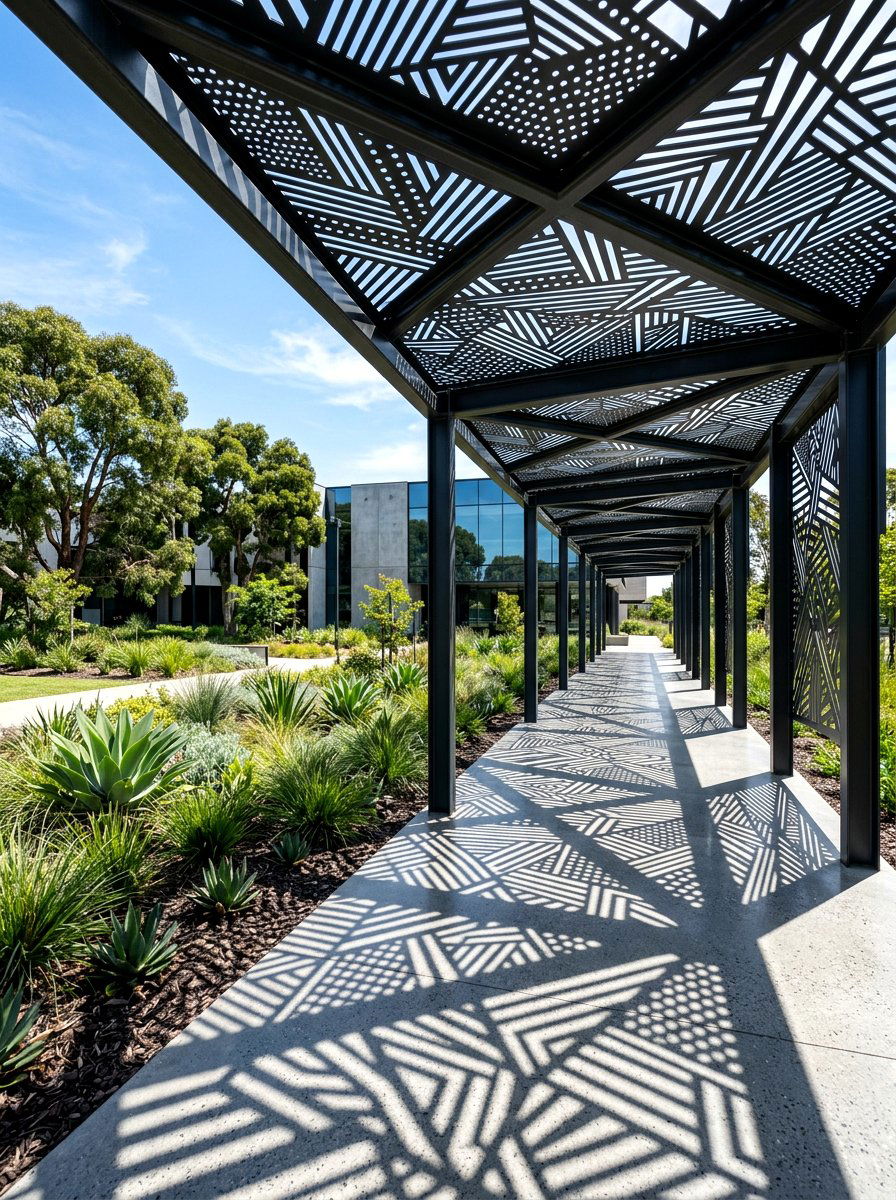 Geometric laser cut pergola walkway - 30 pergola walkway ideas