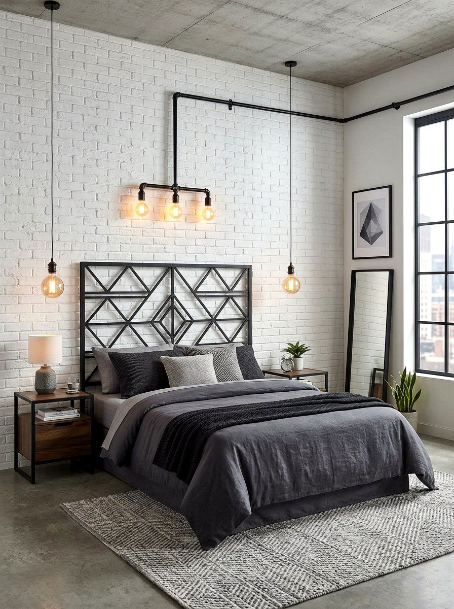 Geometric metal headboard - 30 sculptural headboard ideas