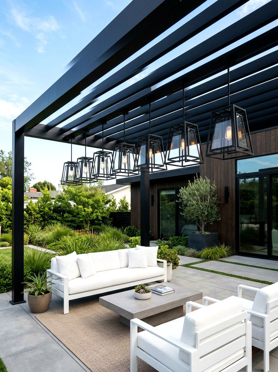 Geometric metal lanterns - 30 pergola lighting ideas