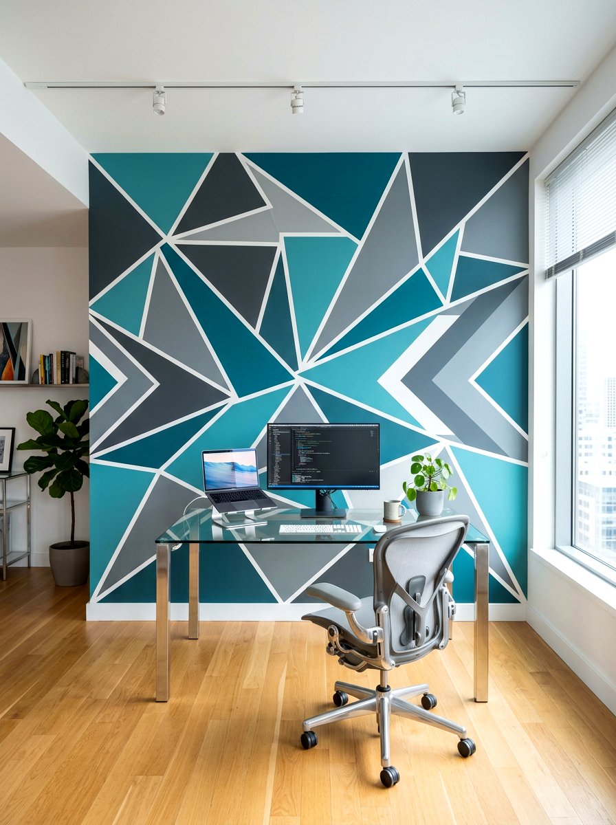 Geometric paint office wall - 30 office accent wall ideas