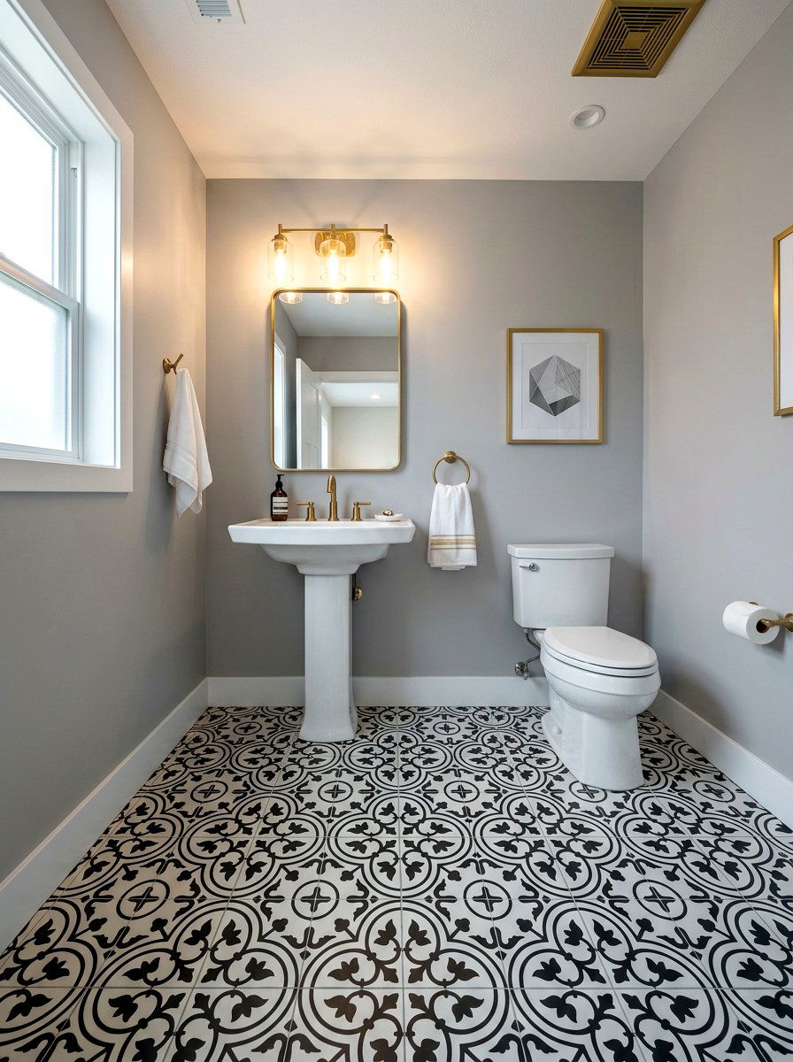 Geometric pattern bathroom floor - 30 niche tile contrast ideas