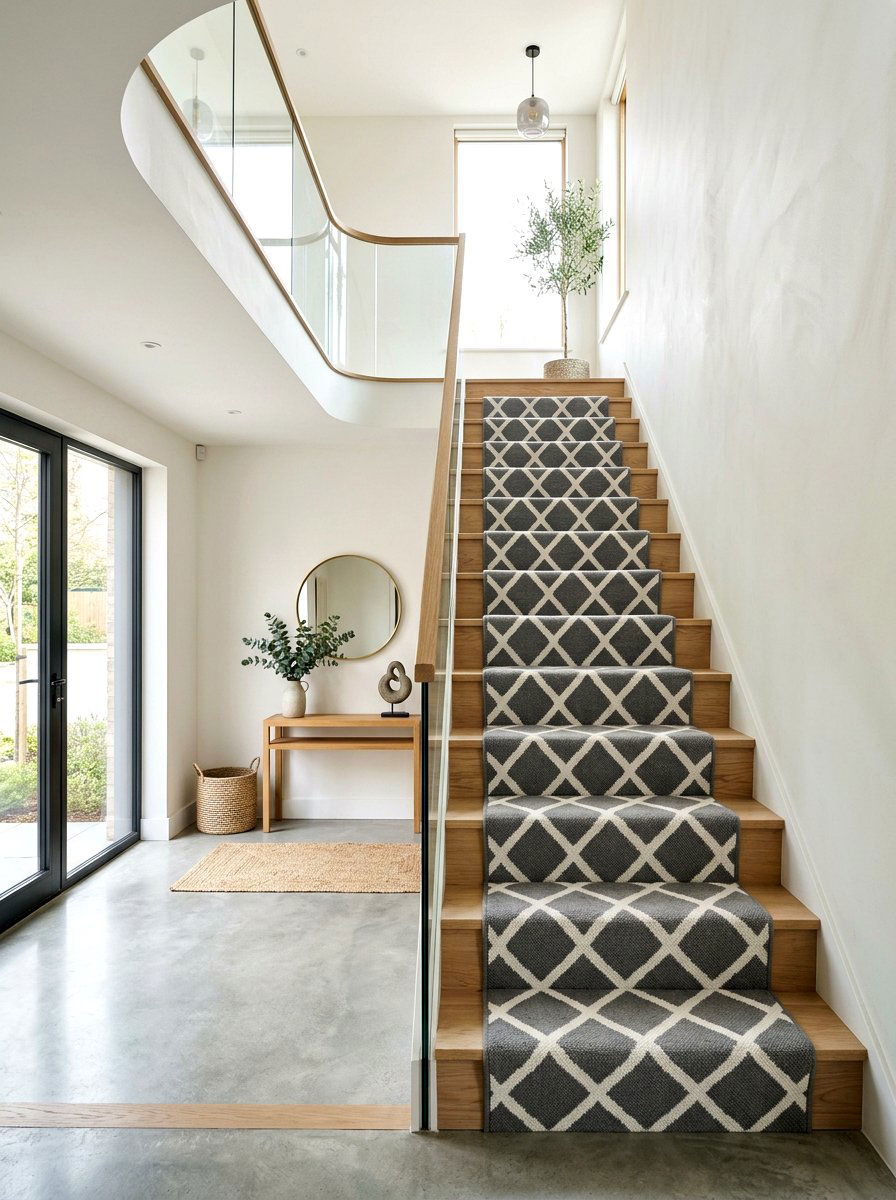 Geometric pattern stair runner - 30 staircase runner ideas