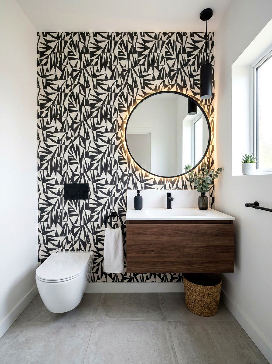 Geometric pattern wallpaper - 30 jewel box powder room wallpaper ideas