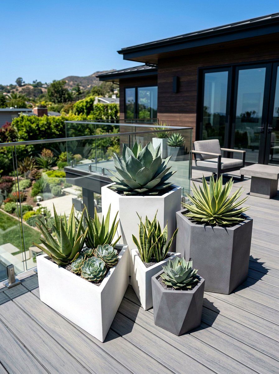 Geometric shape deck pots - 30 deck planter ideas