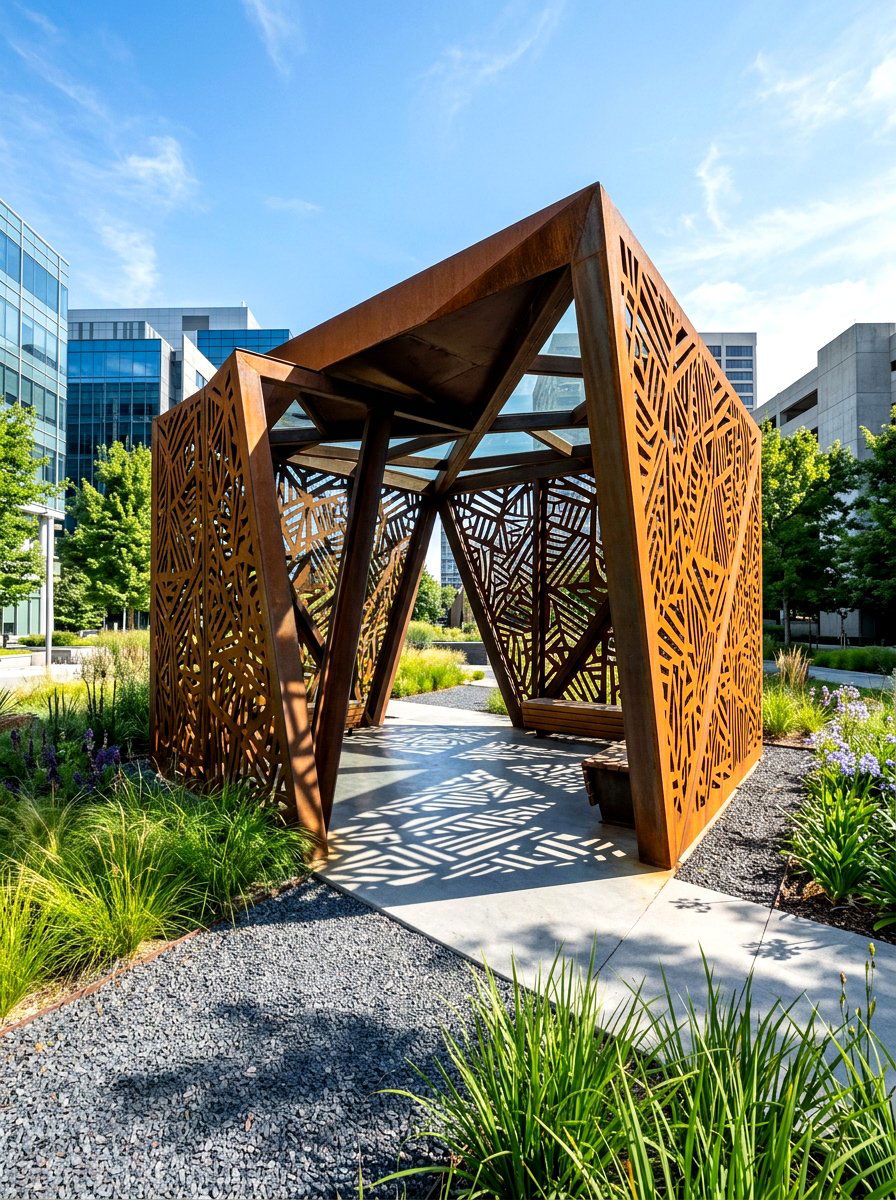 Geometric steel pavilion - 30 hexagon pavilion ideas