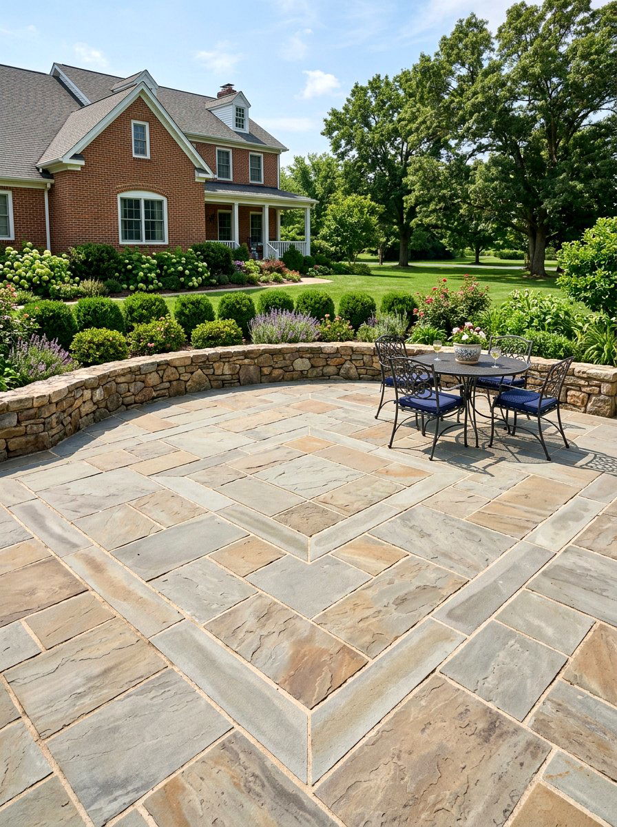 Geometric stone patio - 30 formal front garden ideas