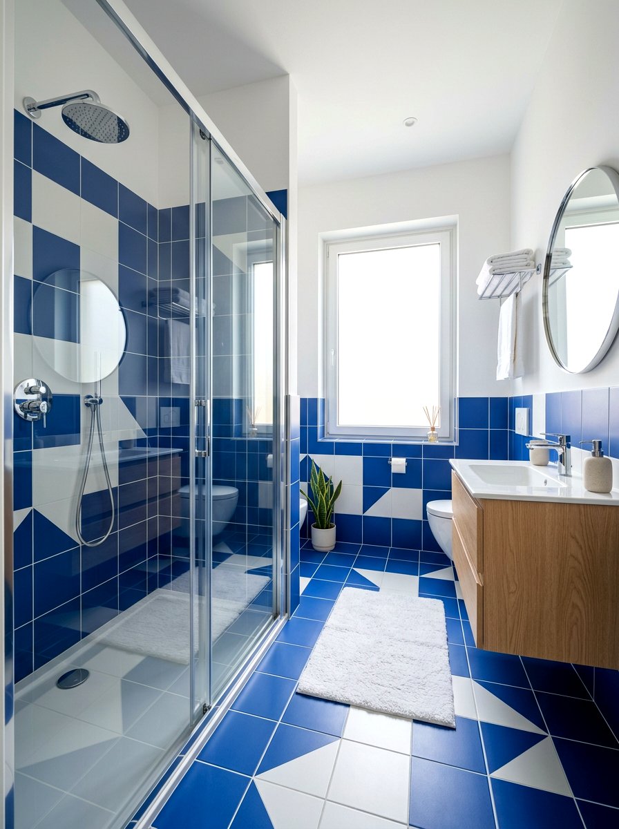 Geometric tile bathroom - 30 color blocked bathroom ideas