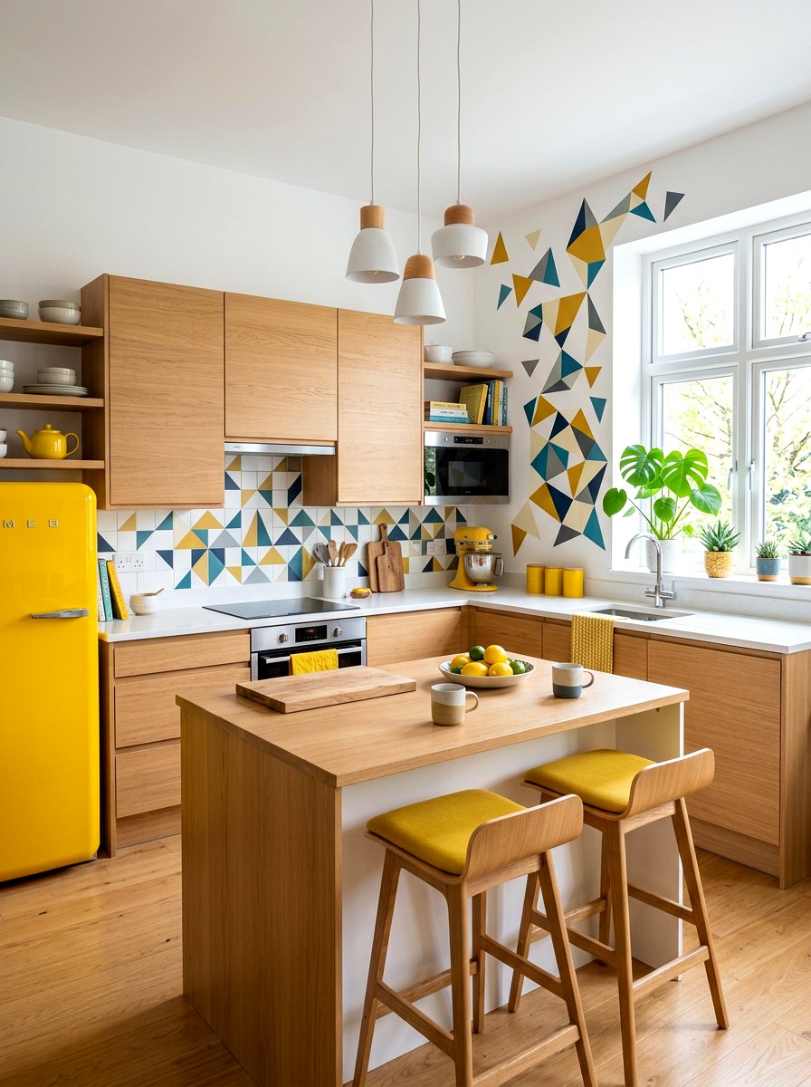 Geometric wall decals - 30 rental friendly kitchen backsplash ideas
