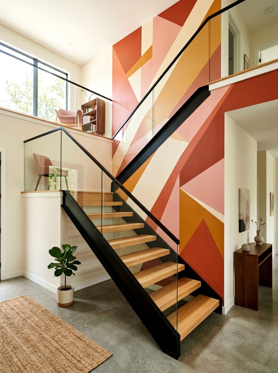 Geometric wall paint - 30 staircase wall ideas