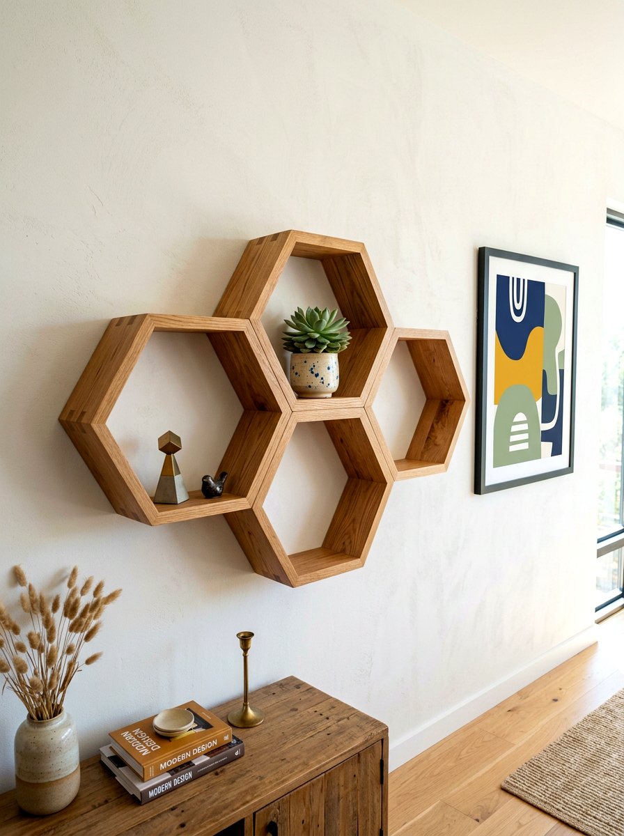 Geometric wall shelf - 30 minimalist shelf styling ideas