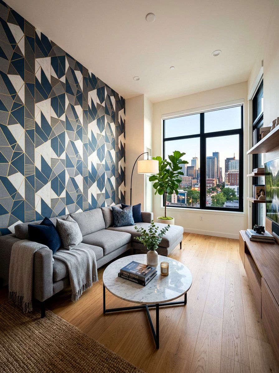 Geometric wallpaper living room - 30 wallpaper accent wall ideas
