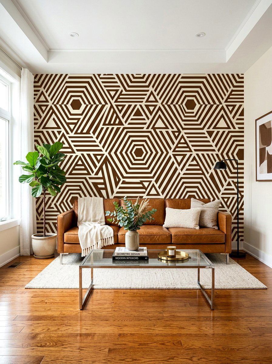 Geometric wallpaper - 30 seventies living room ideas